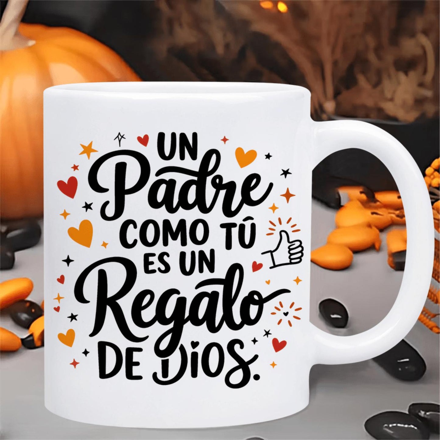 1pc Spanish "Un Padre Como Tu Es Un Regalo De Dios" Mug - White Ceramic Cup with Heart & Star Design, Dishwasher Safe Suitable for Hot/Cold Drinks, Gift for, Spanish-Language Father's Day Present for Tea, Cocoa, Beverages