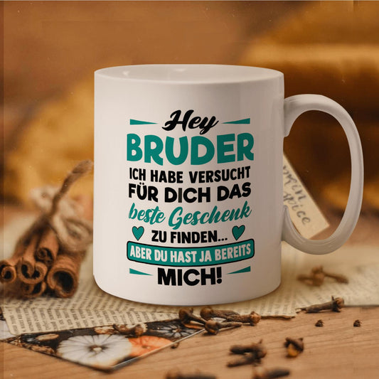 1pc German Mug, Ceramic Mug, 11oz/325ml, Fun Gift, Microwave Safe, Brother Mug Gift, Sibling Coffee Cup, Best Gift for Brother, Brother Heart Coffee Mug, Humorous Sister Gift Idea, Fun Themed Sibling Love