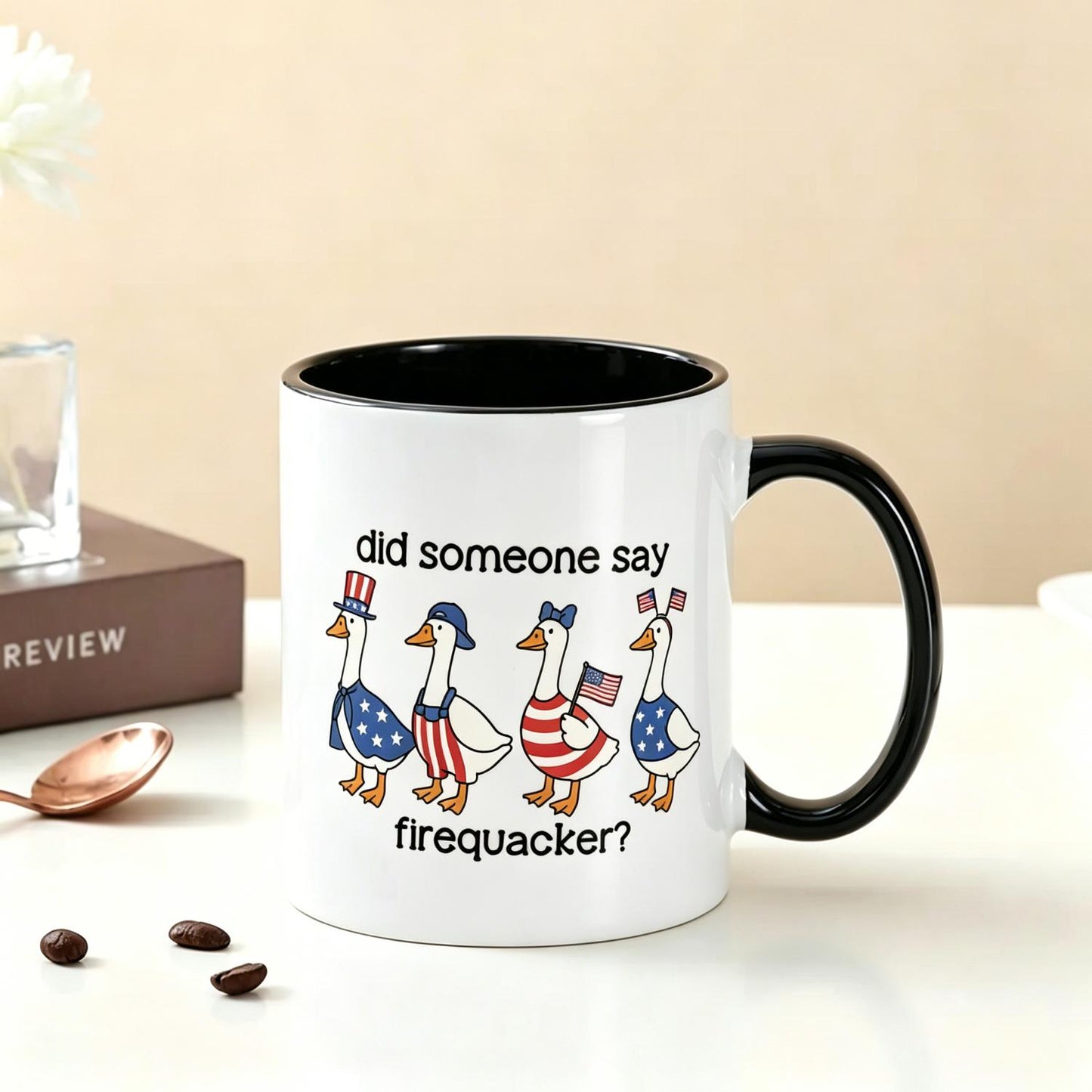 Firequacker Goose 11Oz Ceramic Mug Funny 4th Of July Reusable Coffee Cups Patriotic American Flag Ceramic Cup