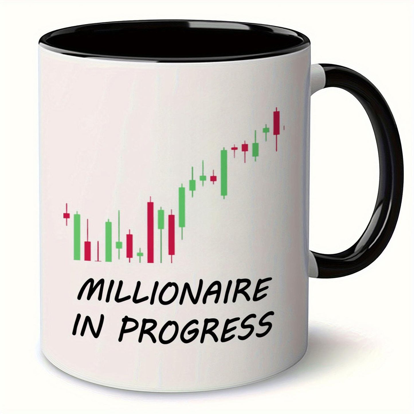 1pc Stock Trader Coffee Mug with Stock Chart & Candlestick Design - Millionaire In Progress Financial Chart Mug, Ceramic Cup for Traders, Investors, Office Gifts, Hot/Cold Drinks, Machine-Washable