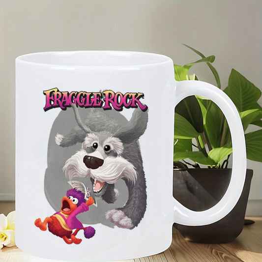 Fraggle Rock Classic Cartoon Dog & Purple Character White Ceramic Mug - Official Merchandise, Durable Coffee & Tea Cup with Vibrant Colors, Ideal Gift for Fans, Nostalgic Collectible
