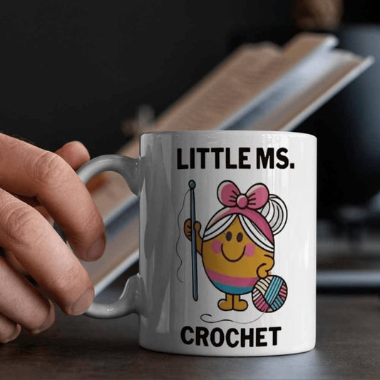 [1 Colorful Crochet Mug] Colorful 1 Little Miss Crochet Mug - 11oz (360ml) | Durable Reusable Coffee Cup with Whimsical Character Pattern, Hand Wash Only, Fun Gift for Crafters & Kitchen Enthusiasts