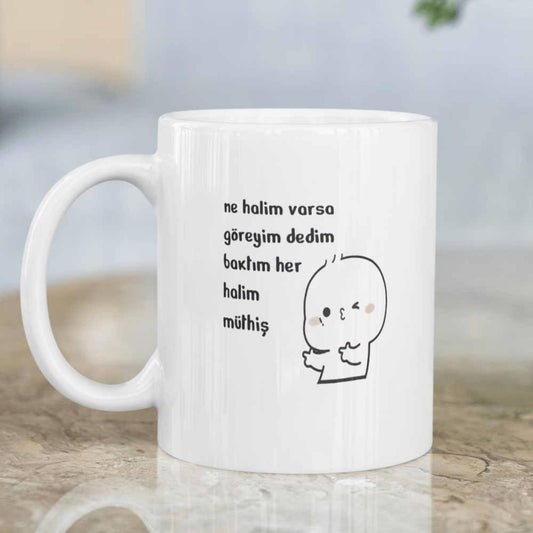 1pc Turkish Mug with Self-Love Affirmation - "Every State is Perfect" (or Turkish Phrase), Cute Minimalist Cup for Coffee, Tea, Home/Office Decor - Motivational Gift for Birthday, Christmas, Valentine's, Self-Esteem - 11oz White M
