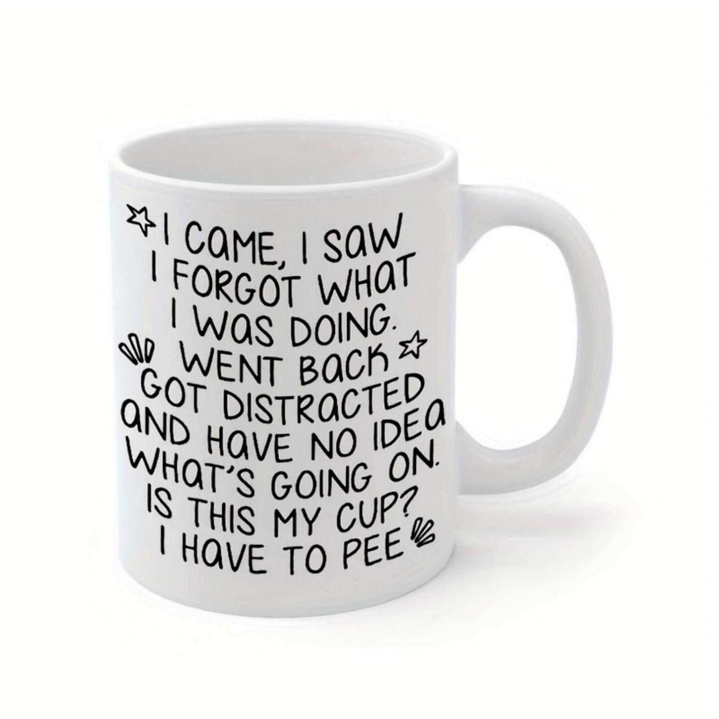 1pc 11oz Ceramic Coffee Mug with Funny Sarcastic Quote "I Came I Saw I Forgot What Coffee Cup I Was Making" - Microwave & Dishwasher Safe, White with Black Lettering, Reusable for Hot/Cold Drinks, Perfect Holiday Birthday Gift, Fu