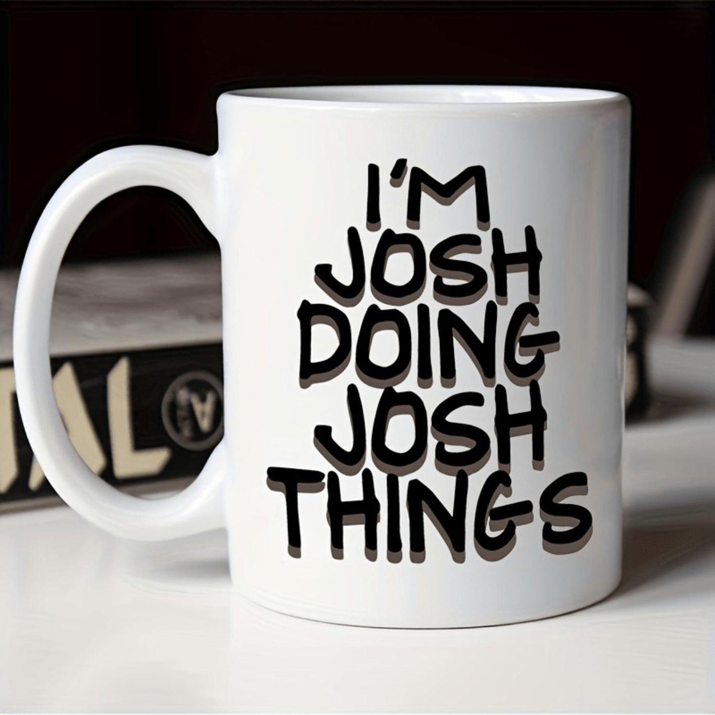 1pc, Josh Doing Josh Things Ceramic Mug, 11oz - Insulated Letter Printed Coffee Mug, Microwavable, Suitable For Hot And Cold Drinks, Ideal Gift For Coffee Lovers, Perfect For All Seasons, Great For Christmas, Halloween, Thanksgivi