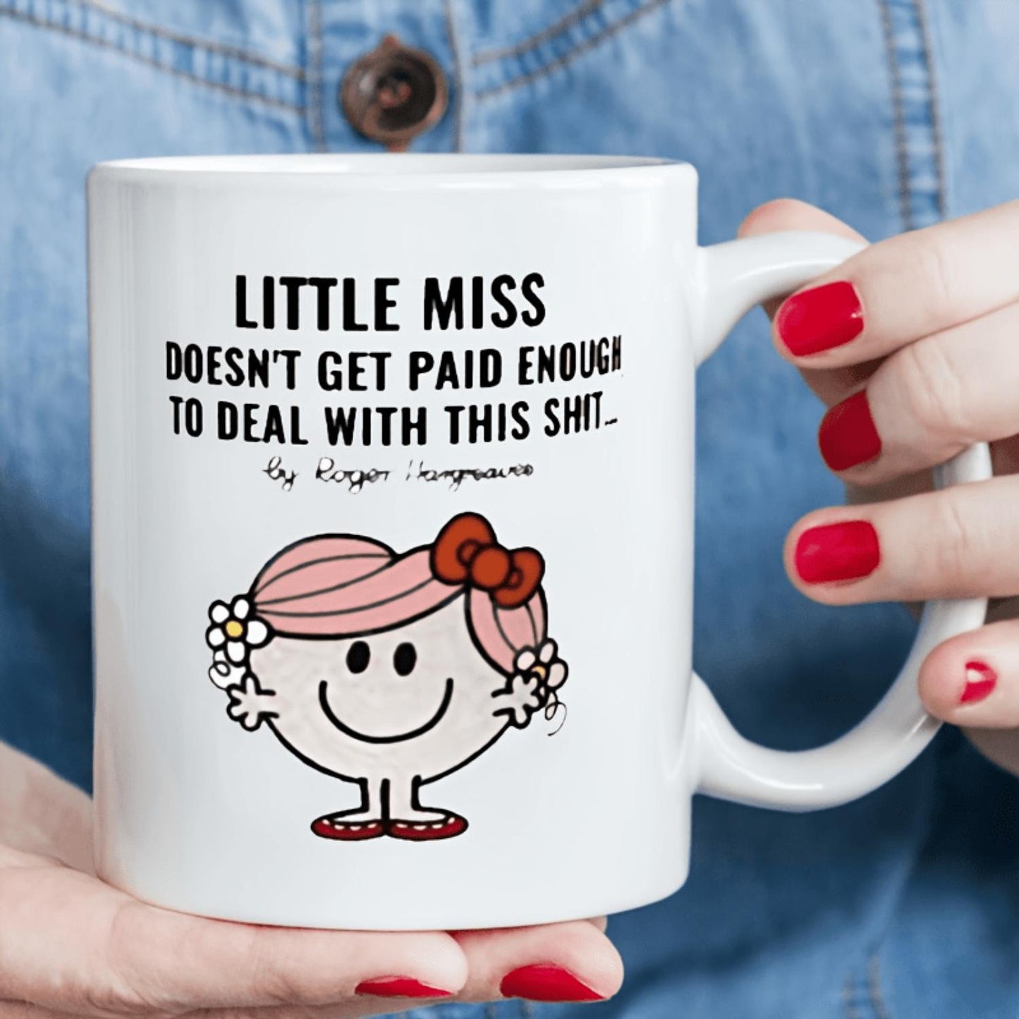 1pc 11oz "Little Miss" Spoof Ceramic Mug - Insulated, Machine Washable, Reusable Coffee Cup with Fun Quote & Cartoon Character Design - Ideal Gift for All Occasions, Coffee Bar Accessories