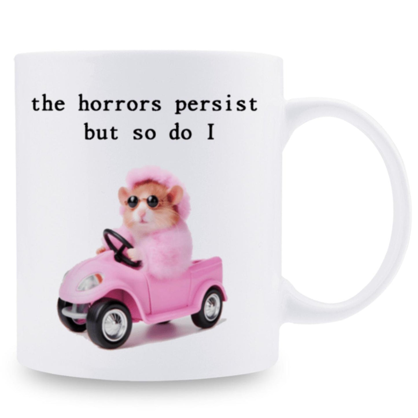 1pc Funny Pink Hamster Driving Car 11oz Ceramic Coffee Mug - Reusable, Recyclable, Safe & Comfortable Grip, Ideal for All Seasons, Perfect Gift for Birthdays, Holidays, Home & Party Decor, Coffee Bar Accessories