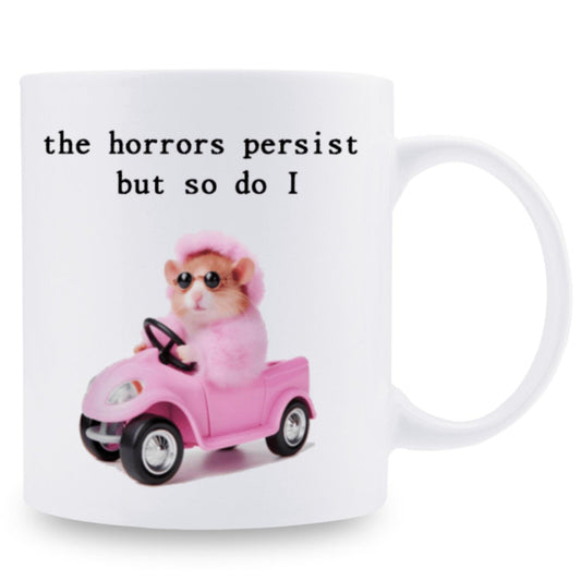 1pc Funny Pink Hamster Driving Car 11oz Ceramic Coffee Mug - Reusable, Recyclable, Safe & Comfortable Grip, Ideal for All Seasons, Perfect Gift for Birthdays, Holidays, Home & Party Decor, Coffee Bar Accessories