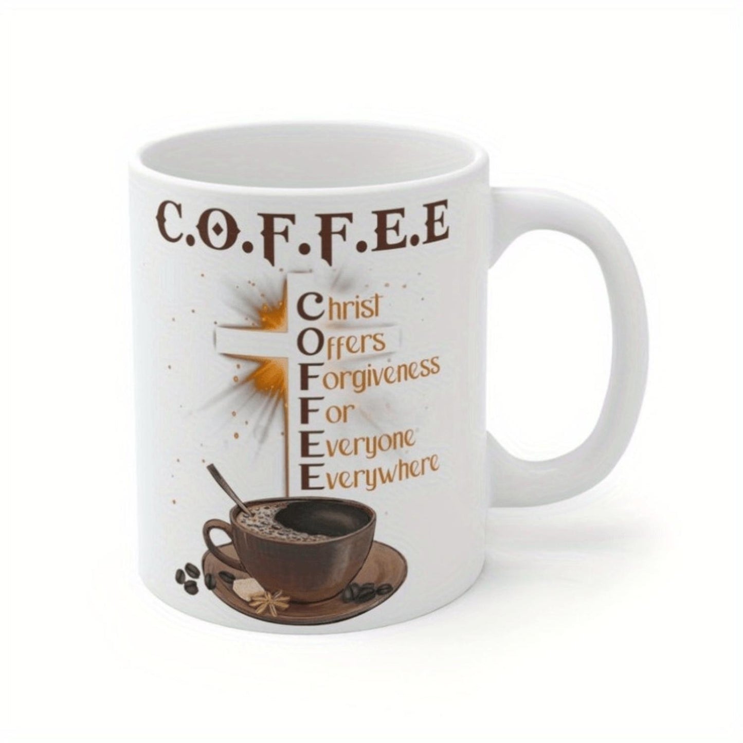 1pc Christ-Themed Ceramic Coffee Mug - Insulated, Leak Proof, Reusable - Machine Washable - Ideal for Christmas, Easter, Thanksgiving - Multipurpose Use - Perfect Gift for Coffee Lovers, Pastors, and Christian Believers