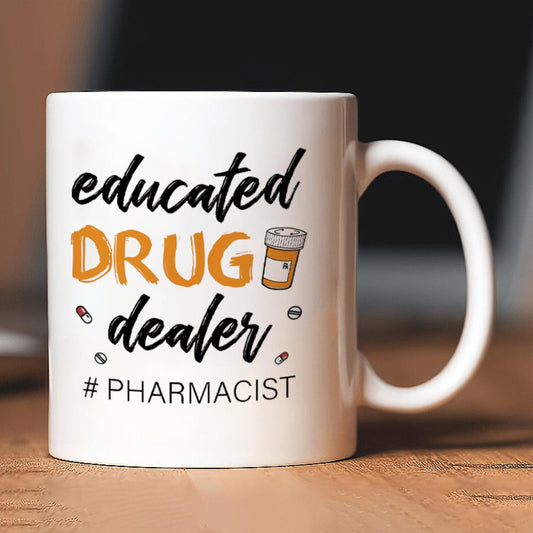 1pc YHRJWN Humorous Pharmacist Ceramic Mug, 11 Oz, Insulated Reusable Coffee Cup with "Educated Drug Dealer" Print, Ideal for Gifting on Christmas, Hanukkah, Thanksgiving, Valentine'S Day, Graduation - Machine Washable, Multipurpo