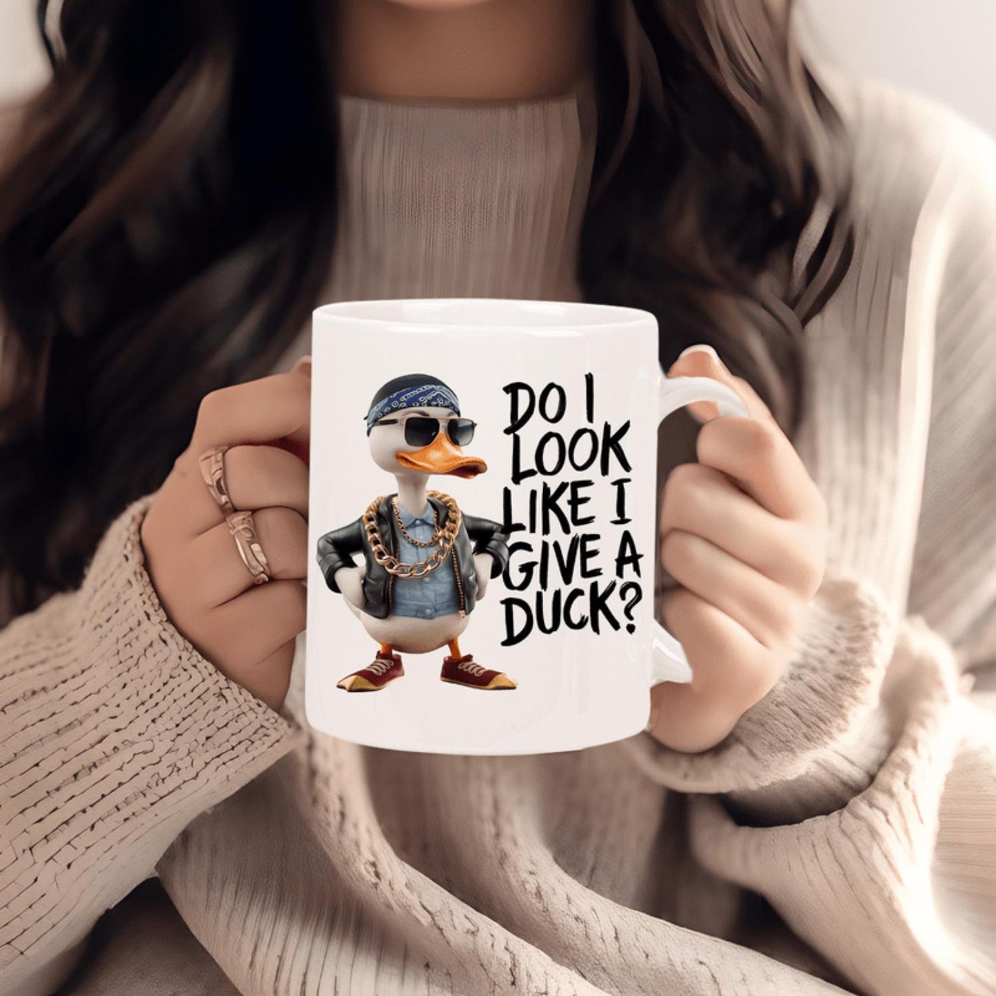 Funny Punk Rock Duck Mug with "DO I LOOK LIKE I CARE ABOUT A DUCK?" Slogan - Ceramic Coffee Cup, Dishwasher Safe, No Assembly Needed - Edgy Gift for Punk Rock Fans, Birthday, Office, or Home Use - Conversation Starter Cup, Office