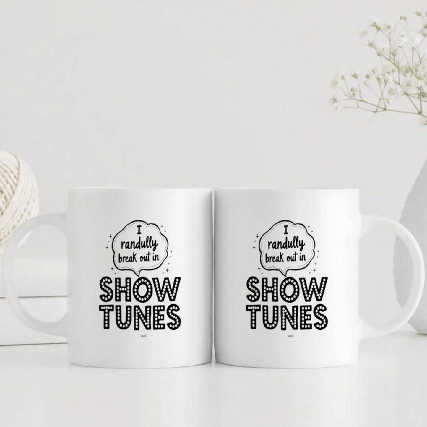 1pc Funny Musical Theater Mug - "I Randomly Break Into Show Tunes" Coffee Cup with Handle - 11oz White Ceramic Cup for Broadway Fans, Theater Lovers - Dishwasher Safe Gift for Christmas, Birthdays, Weddings - Hot & Cold Drinks - I