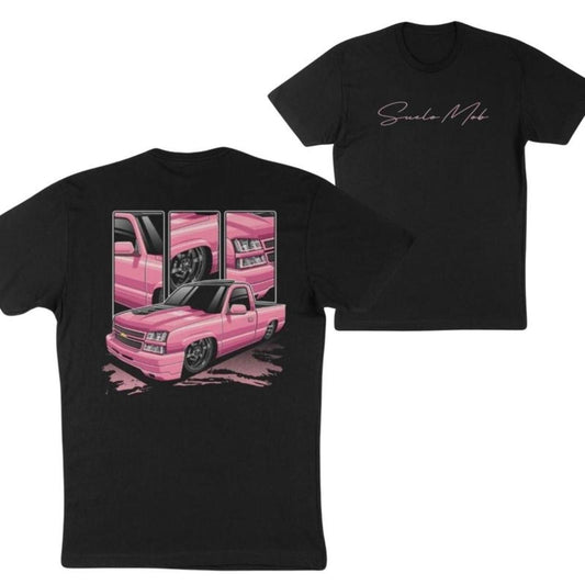 SueloMob Candy TShirt Featuring Pink Trucks Car Merch for Men Comfortable Streetwear Black Tee
