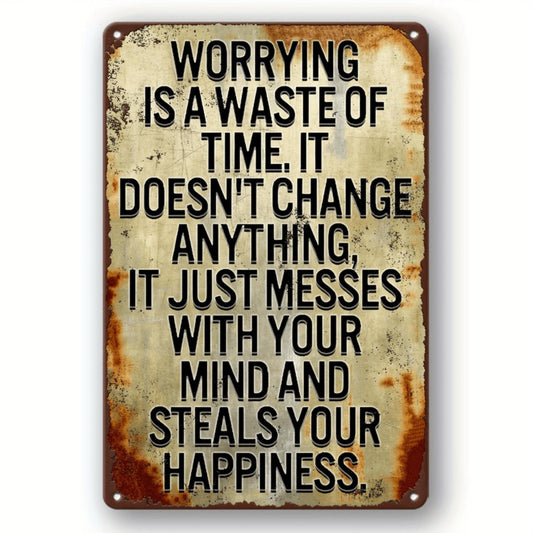 1pc Vintage "Less Worry, Live More" Inspirational Quote Iron Metal Sign - Wall Hanging Decorative Plaque for Home, Bar, Man Cave - Durable, No Electricity Needed, Easy Mount