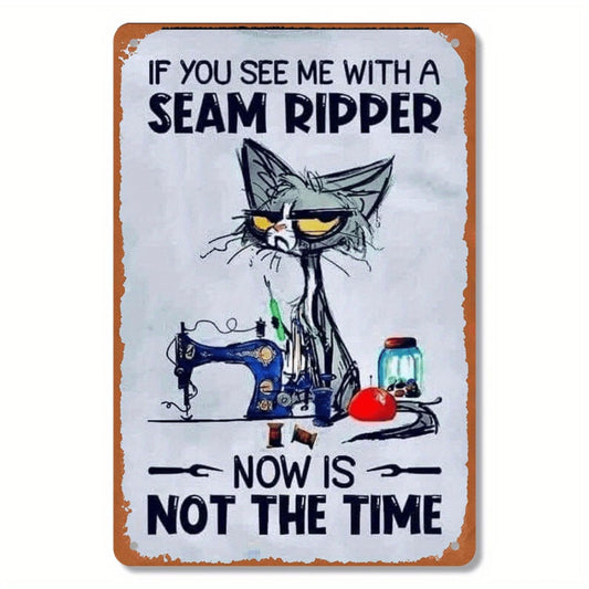 1pc, Vintage Wrought Iron Cat Sewing Poster, 8x12 Inch, Iron Artwork, Humorous Wall Decor, Home & Craft Room Decoration, Durable Metal Sign for Sewing Enthusiasts