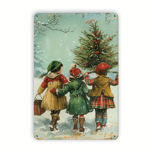 Vintage Iron Tin Sign with Christmas Tree Design, Rustic Metal Wall Art for Gym, Bar, Cafe, Garage, Restaurant, Home, Forest Garden - Indoor & Outdoor Decorative Plaque, 1 Pack, 8x12 Inches