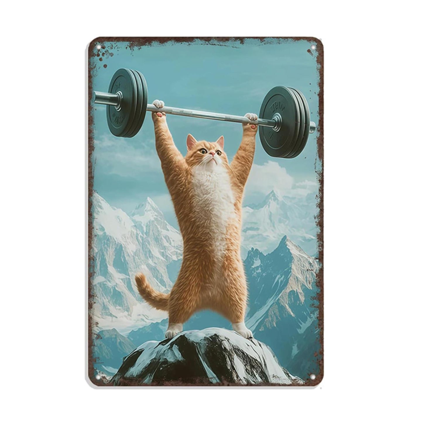 Retro Cat Gym Metal Wall Decor, Black and White Cats, 2D Flat Design, Ideal for Home, Fitness Room, or Wall Decoration