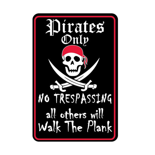 Pirate Logo Tin Metal Sign, 8x12 Inch vintage wall decor for pirate lovers. 2D Flat durable iron plaque with high quality print, retro wall art and unique exclusive gift idea for fans.