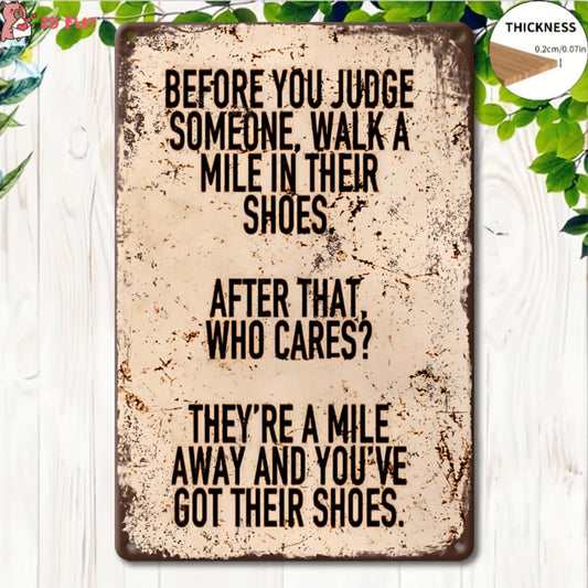 2D Flat Retro Country Style Sign "Before You Judge" - 8.0X12 Inches Inspirational Quote Wall Art, Pre-Drilled, Weather-Resistant, Bedroom Decor - English Text (Suitable for Various Holidays)