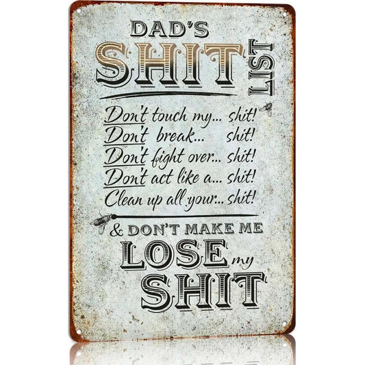 Vintage Metal Sign Dad's List 12x8 Inch Garage Bedroom Man Cave Funny Novelty Gift for Dads Men Home Decor Durable and Easy to Hang