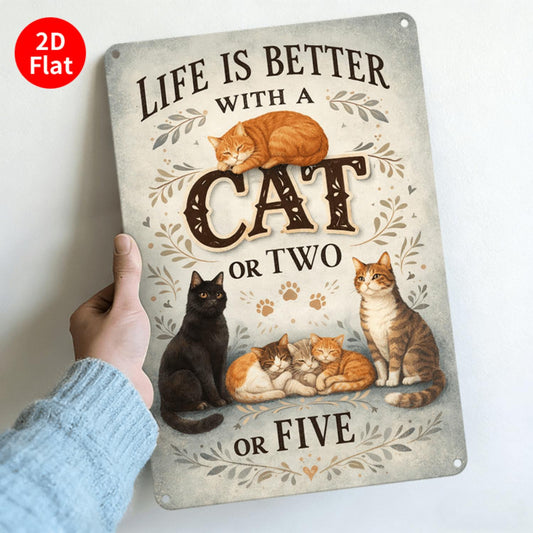 2D Plane - A Vintage Metal Decorative Sign/Picture - "Life Is Better with a Cat" Quote Wall Art Decoration - Suitable for Home, Man Cave, Bedroom, Bar - Cat-Themed Wall Decor, Color Durable