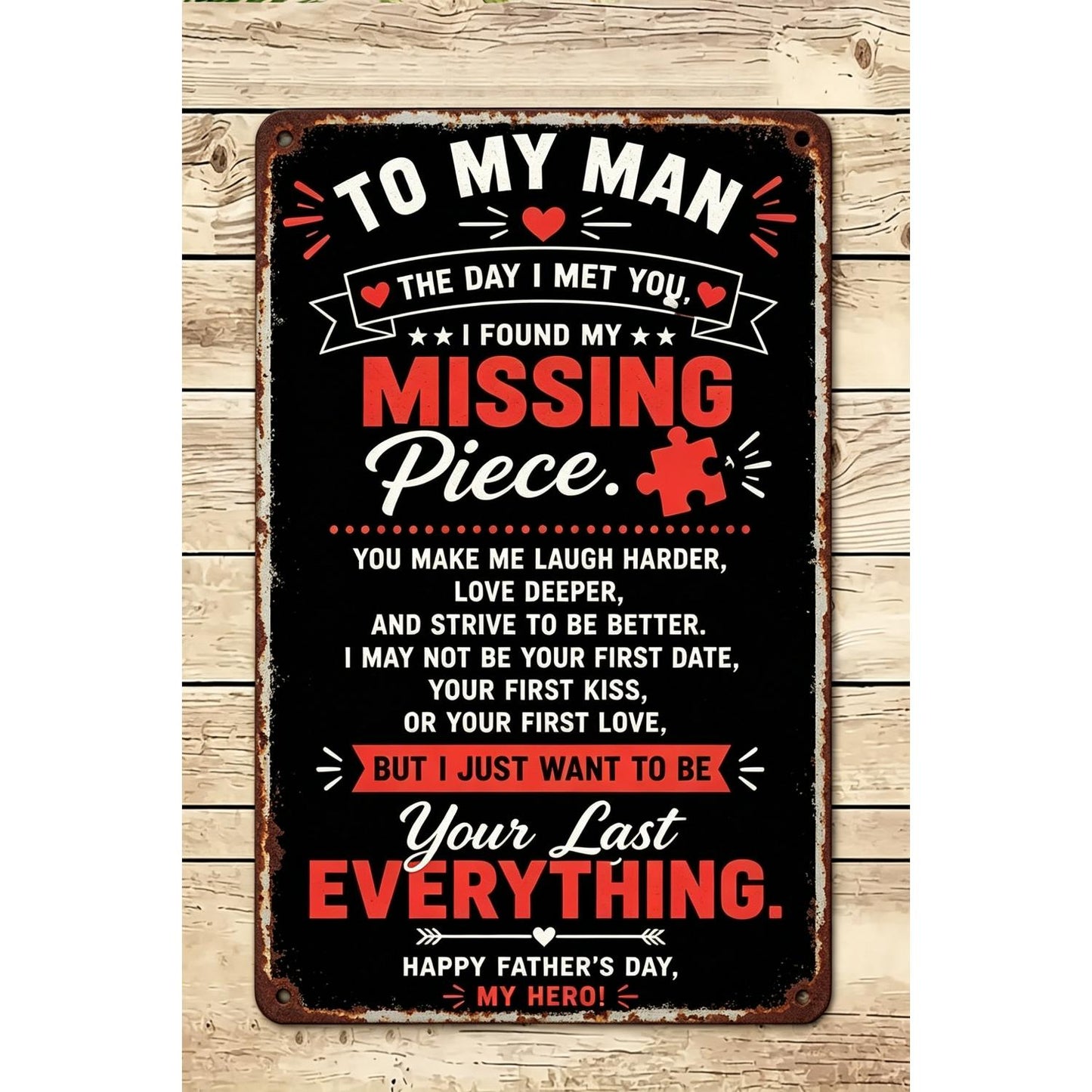 To My Man Tin Sign - Happy Father's Day Missing Piece Vintage Metal Wall Art