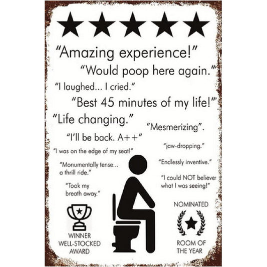 Retro Funny Bathroom Tin Sign Metal Poster Vintage Wall D¨¦cor, Would Poop Here Again, Humor Wall Art Decor Cute Decorations Gifts for Home Bar Kitchen Restaurant Room Garden Plaque 8x12 Inch