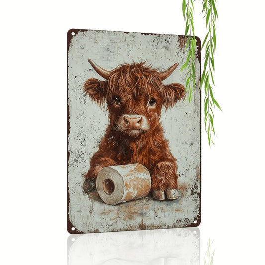 1pc Vintage Highland Cow Metal Tin Sign - 8"x12" Rustic Wall Decor with Weathered Look, Ideal for Bathroom, Home, for Man Cave, Garden, Farmhouse, Bar, Cafe, Western Home Decor