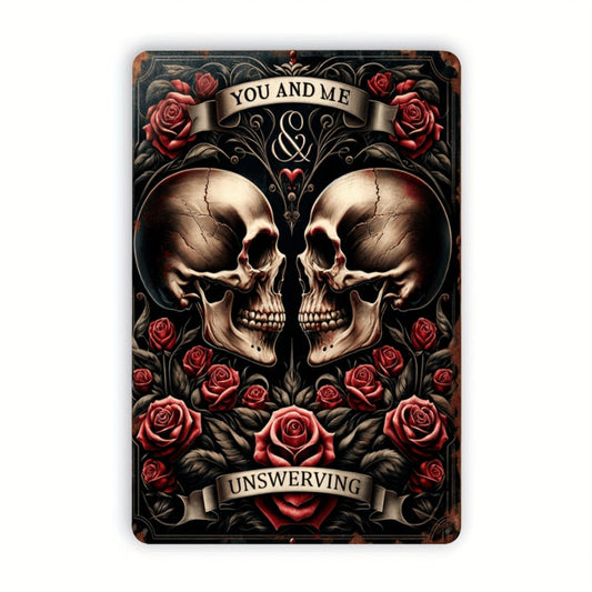 Vintage Skull Couple Metal Tin Sign - 20x30 Inch Wall Art for Home Decor, Craft Supplies