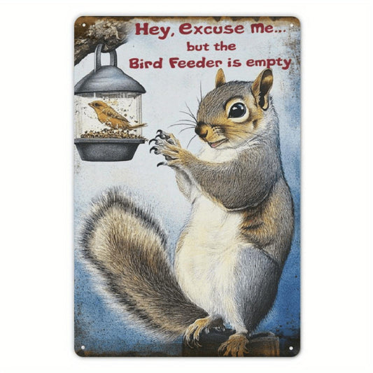 [1pc Cute Squirrel Metal Sign] 1pc Funny Cute Squirrel Laughing Metal Sign | Retro Wall Decor For Home Bedroom Bar Country Garden Bathroom | Gifts Home Decor