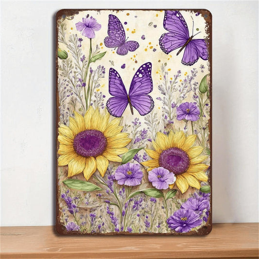 Vintage Butterfly with Floral Metal Painted Panel Perfect for Kitchen Cafe Bar Garage Decor _ 8x12 inches, Iron Painted Decorative Signs and Plaques