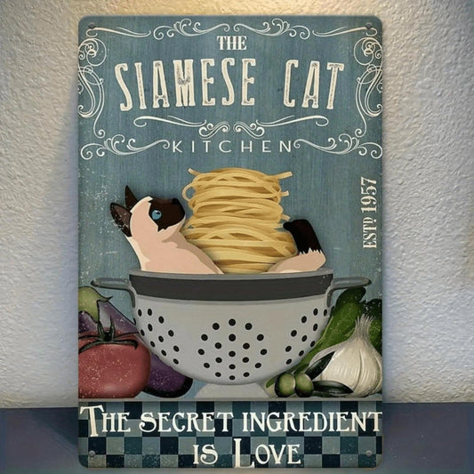 1pc 8x12 inch Vintage Metal Wall Art Sign, Siamese Cat Kitchen, The Secret is Love, Kitchen Sign - Easy to Hang, Bedroom, Kitchen, Dining Room Vintage Style Decoration - Unique Design for Indoor and Outdoor Use, Home, Garden, Cafe