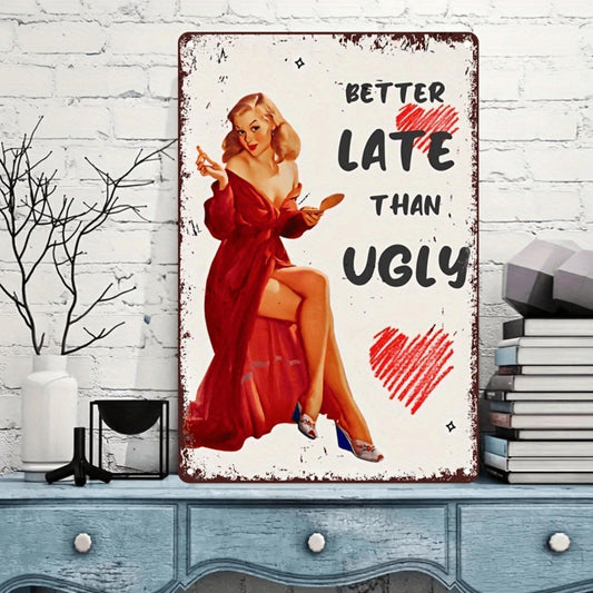 Vintage Makeup & Lipstick Metal Sign - Chic Wall Art for Home, Bar, Bathroom Decor | 7.87x11.81 inches, Ugly Pin Girl, Dressing Room, Adha Mubarak