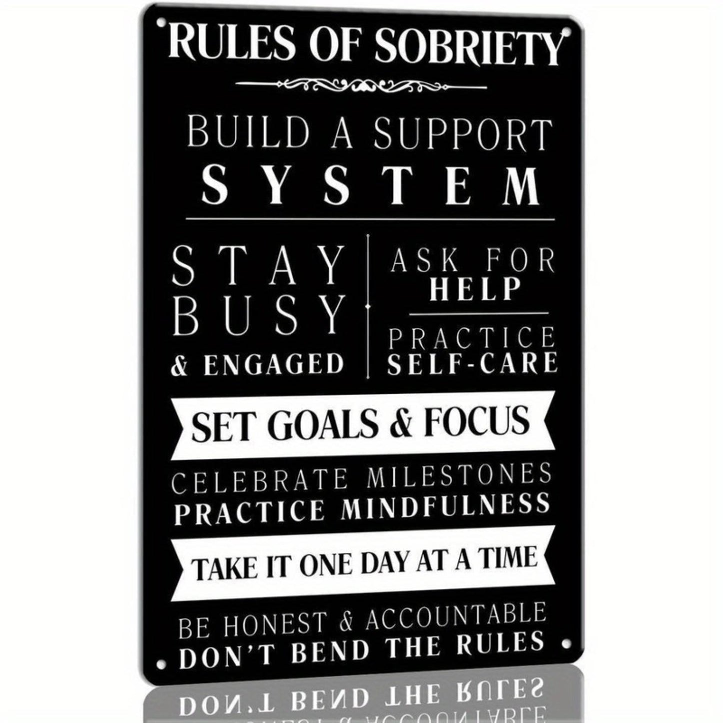 metal tin sign Addiction Recovery Wall Art Rules of Sobriety Motivational Quote Poster Prints Painting Living Room Wall Pictures for Bedroom Artwork Decor ( 8 X 12 ( 7.87inch x 11.81inch) )