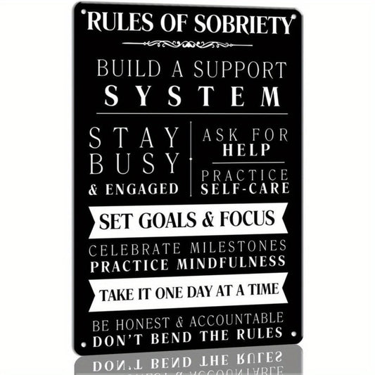 metal tin sign Addiction Recovery Wall Art Rules of Sobriety Motivational Quote Poster Prints Painting Living Room Wall Pictures for Bedroom Artwork Decor ( 8 X 12 ( 7.87inch x 11.81inch) )