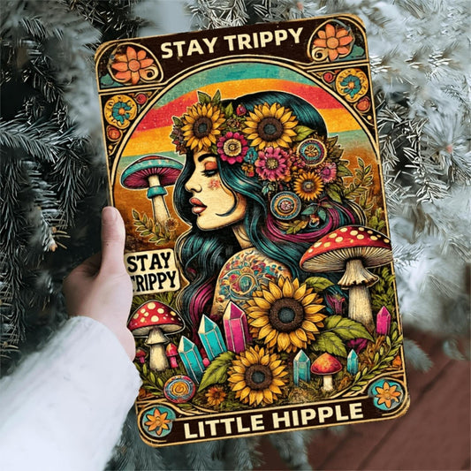 Stay Psychedelic, Little Hippie" - Vintage Metal Wall Art Sign 8"x12", Perfect for Home & Kitchen Decor, Ideal Gift for Women, Mom, and Friends, Perfect for Room Decor