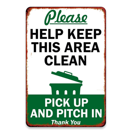 Please Help Keep This Area Clean" - 8x12" Square Metal Sign for Bars, Cafes & Clubs | Durable Iron Wall Decor with Vintage Design, Perfect for Room Decor
