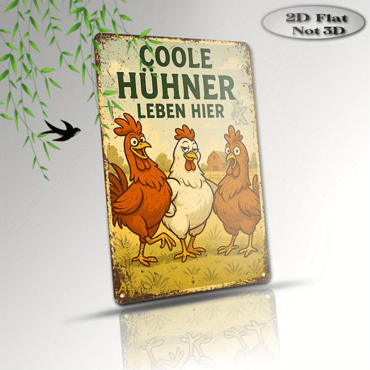 2D Flat, 1pc, Vintage Metal Tin Sign, Decorative Plaques & Ornaments (7.9" X 11.9"), Animal Theme, "Here Live A Bunch Of Cool Chickens!", Farm, Yard, Club And Kitchen Decoration, Ideal Gift for Animal Lovers, 2D Flat