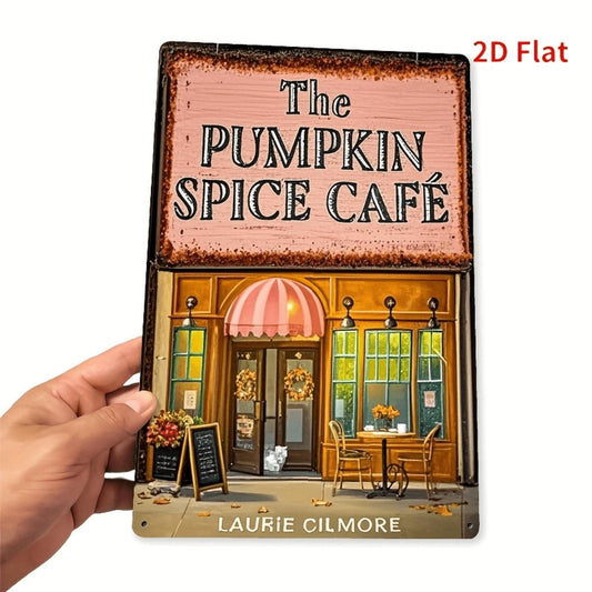 [2D-plate] 1pc Set "The Pumpkin Spice Cafe" iron - indoor and outdoor, weatherproof, suitable for modern home, pastoral style, bar signs, office walls, cafe decor, Men's cave theme, garage signs, etc. - easy to hang 7.8 x 11.8 inc