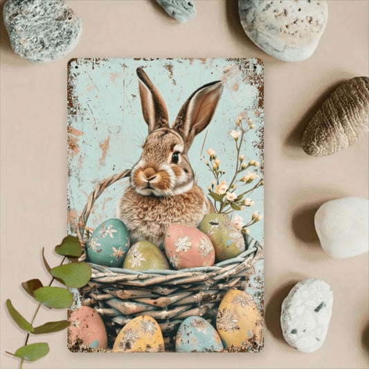 Vintage Easter Bunny Iron Sign 8x12 inches - Nostalgic Spring Decor for Bedroom, Garden, Cafe | Ideal Holiday Gift & Atmosphere Enhancer, Perfect for Room Decor
