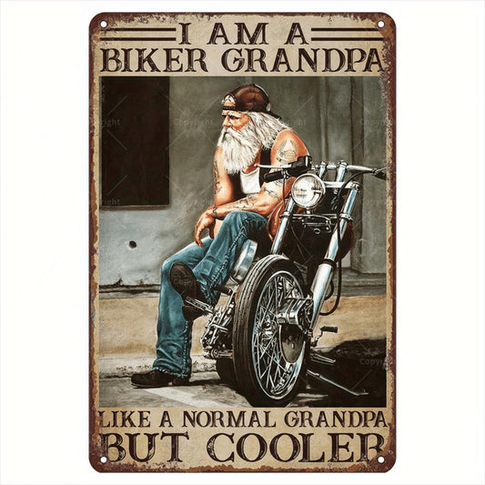 Motorcyclist Grandpa Vintage iron Logo - Classic poster for motorcycle enthusiasts with wall decoration, garage or Men's cave, ideal gift for motorcyclist grandpa, durable metal material with pre-drilled holes
