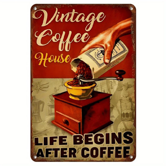 Life Begins After Coffee Vintage Metal Sign - Inspirational Wall Art for Coffee Lovers - Retro Kitchen Decor - Perfect Gift for Coffee Enthusiasts &amp; Home Decor Lovers