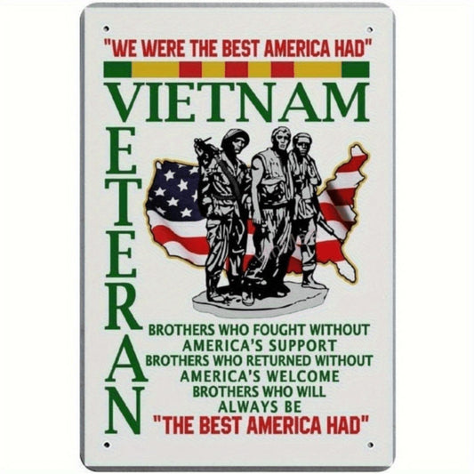 Vintage Metal Tin Sign - Patriotic American Flag, Tribute with Brotherhood Quote - Red, White & Blue Military Decor - 8x12 Inch Metal Plaque for Home, Office, VFW, American Legion - Wall Art Decoration, Classic Rugged Charm