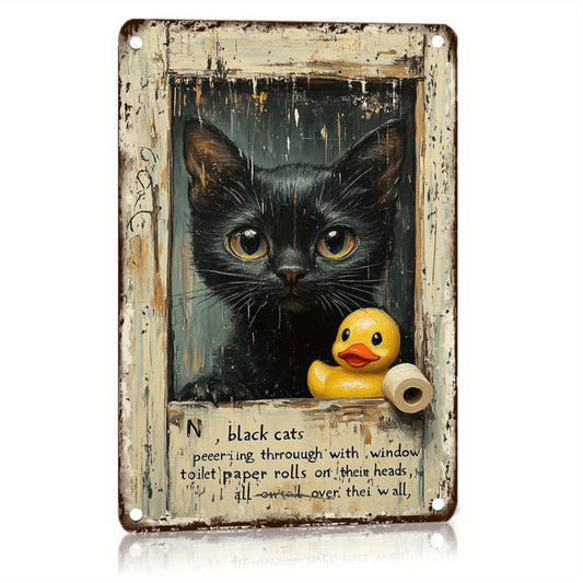 Charming Cat Vintage Metal Sign - Perfect for Bar, Coffee Shop & Bedroom Decor, 8x12 Inches