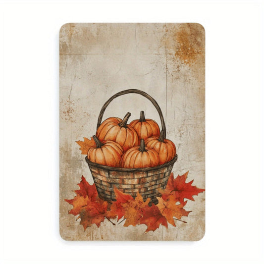 Vintage Metal Tin Sign - Fall Harvest Pumpkin Basket Wall Art with Rustic Autumn Leaves Design, Durable Waterproof Indoor Decor for Home, Office, Cafe, Bar, Garage - Easy Hang Holes, Great Gift Idea, Outdoor Decor, 2D Flat, Perfec