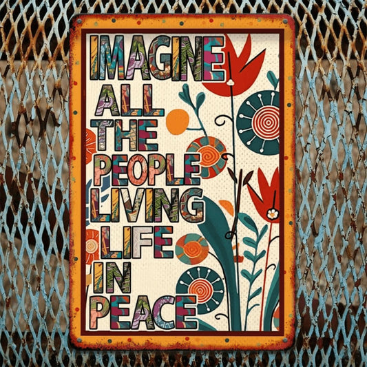 1pc Bohemian Peace Garden Metal Sign - "Imagine All the People Living in Peace" Vintage Iron Wall Art, Colorful Floral Design, Retro Outdoor Yard Decor for Summer Lawn or Bedroom Display, Inspirational Decoration | Retro Wall Art