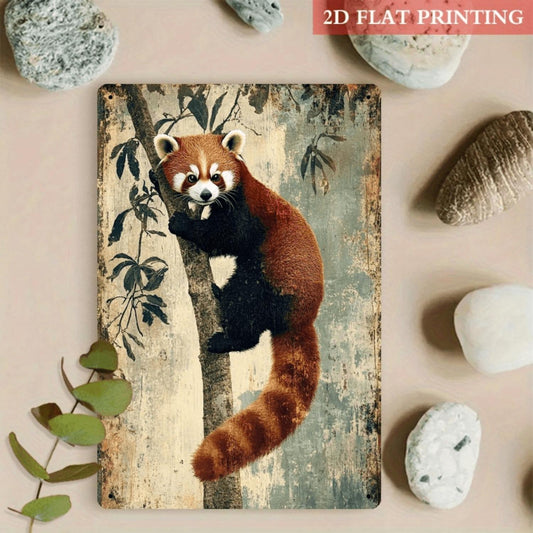 2D Flat, 1pc Red Panda Iron Metal Sign 8x12 Inch Vintage Wall Art - Rustic Nature-Themed Decor for Office, Studio, Living Room - Perfect Gift for Wildlife Lovers, Panda Room Decor, Home Decoration, Retro Aesthetic, Handcrafted Loo