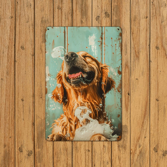 Vintage Dog Soaking Metal Tin Sign - Durable Iron Wall Art for Home, Bar, Cafe, Garage & Garden Decor, Easy Hang 8x12 inches, Perfect for Room Decor