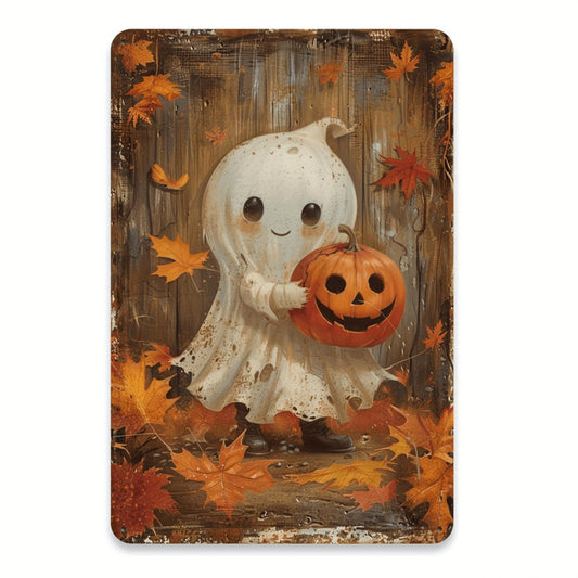 Spooky Tee Pumpkin Lights Vintage Metal Tin Sign, Halloween Indoor Outdoor Decorative Hanging Tin Painting, Wall Room Room Residential Bedroom Office Den Restaurant Cafe Door Garage Decor 1pc 8x12 inches
