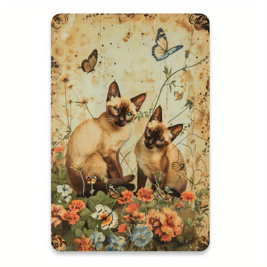 Vintage Cat & Butterfly Metal Wall Art - 8x12" Iron Sign for Pet-Themed Cafes, Balconies & Bedrooms | Durable, Easy-Hang Decor with Pre-Drilled Holes